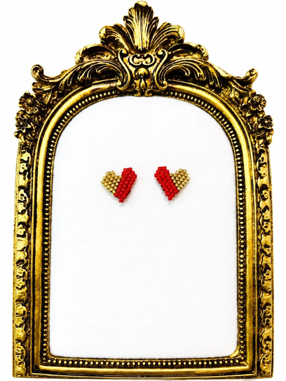 Handmade Red & Gold Heart Stud Earrings - Women Jewelry